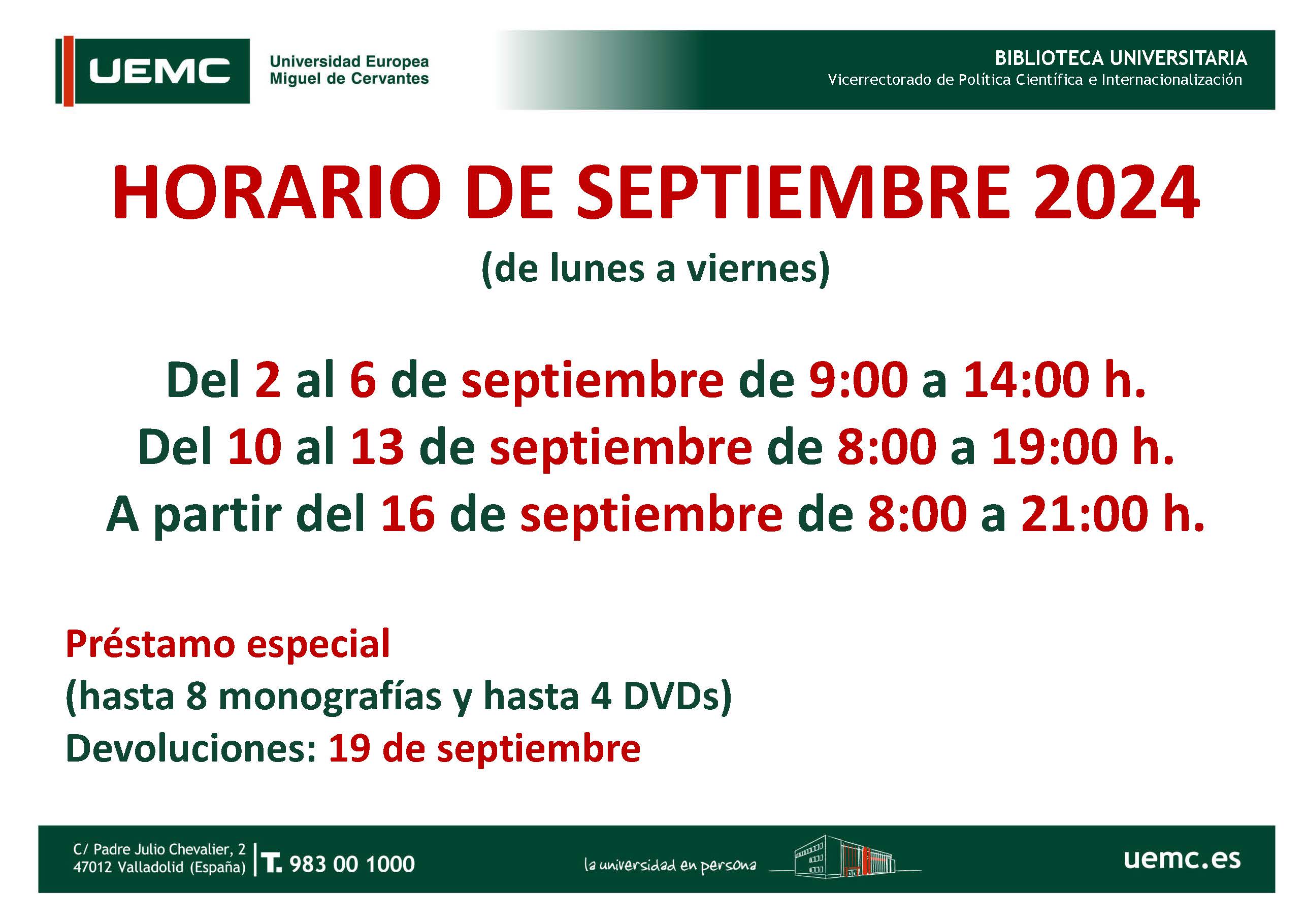Horario de Septiembre 2024
